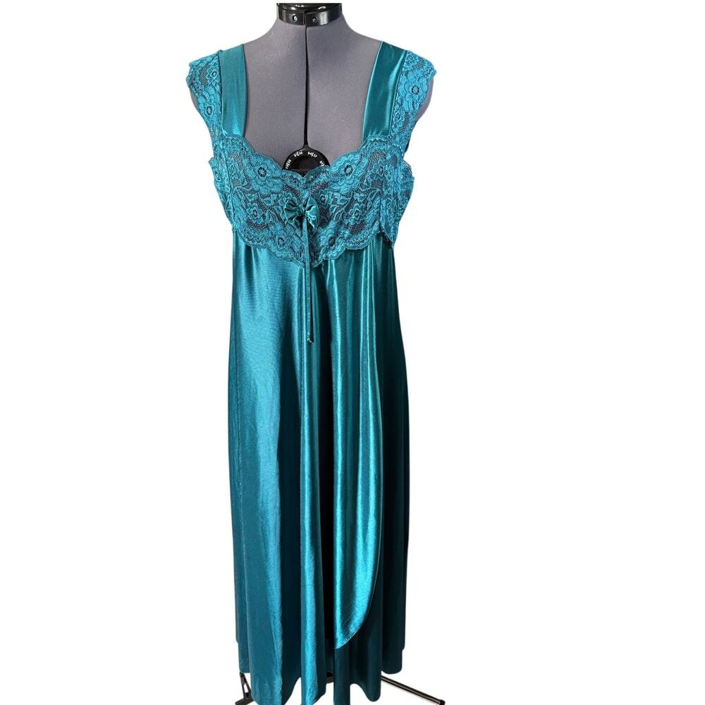 Vintage Corna Teal Satin Lace Nightgown Negligee XXXL 3X